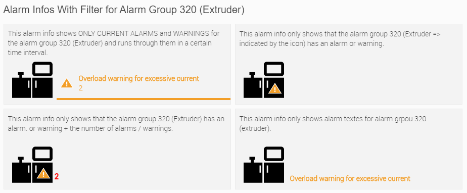 Which layout variant of the Alarm Info do you prefer? Different variants of the Alarm Info with or without alarm group filter are available by default (see in the configuration of the Alarm Info)